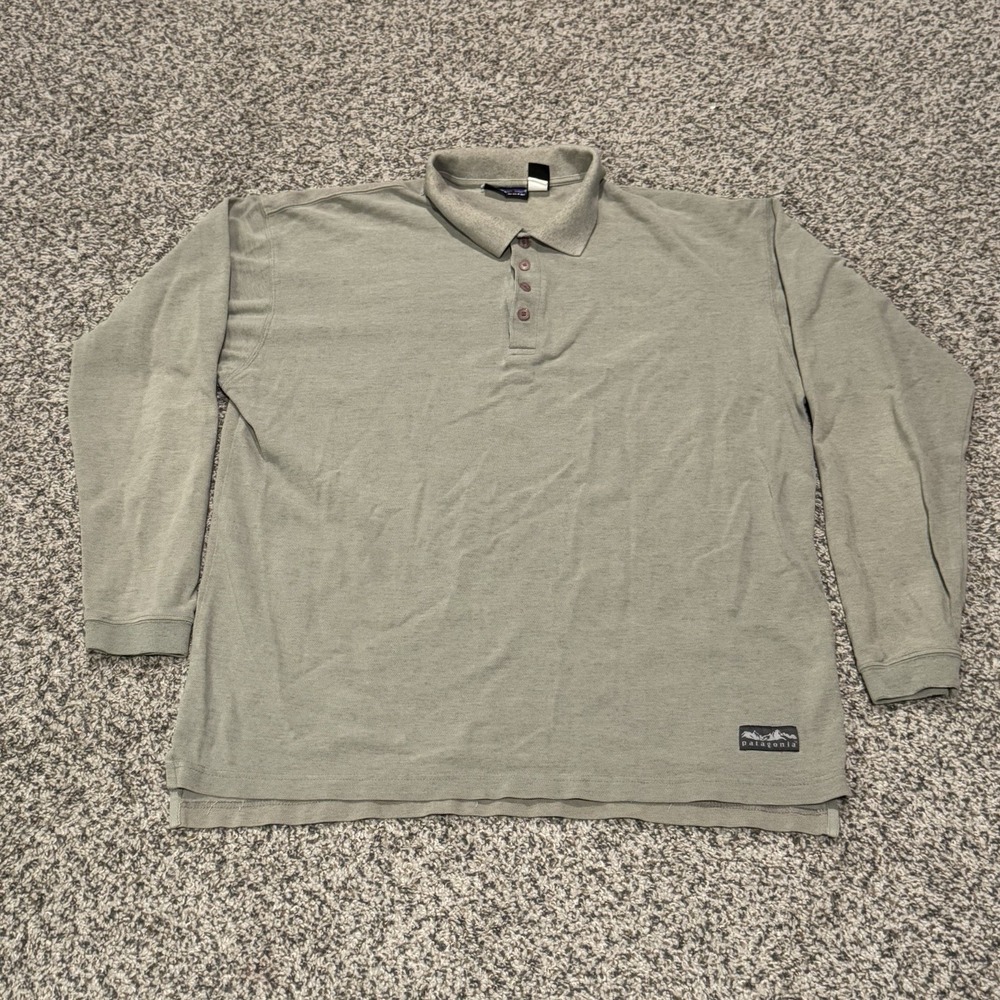 Patagonia Mens Large Cotton Long Sleeve Polo Shirt  Heathered Grey Casual VTG